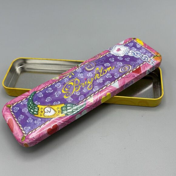 Brighton Pink Purple Rectangle Empty Watch Tin Trinket Pencil Box Romance 9.5" - Picture 1 of 10